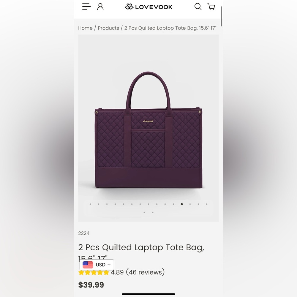 Lovevook Purple Quilted waterproof Laptop Bag with Structured Handles - Picture 16 of 16